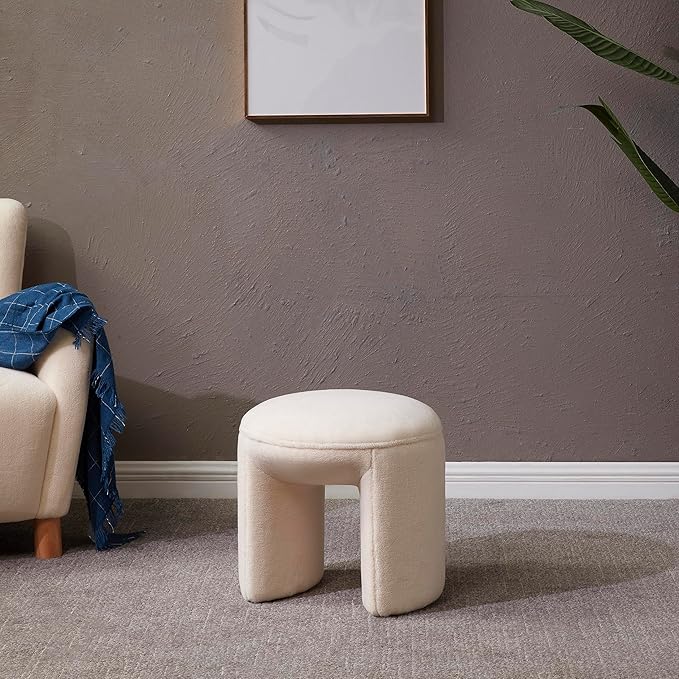 SAFAVIEH Couture Collection Vivie Ivory Faux Shearling Ottoman (Fully Assembled)