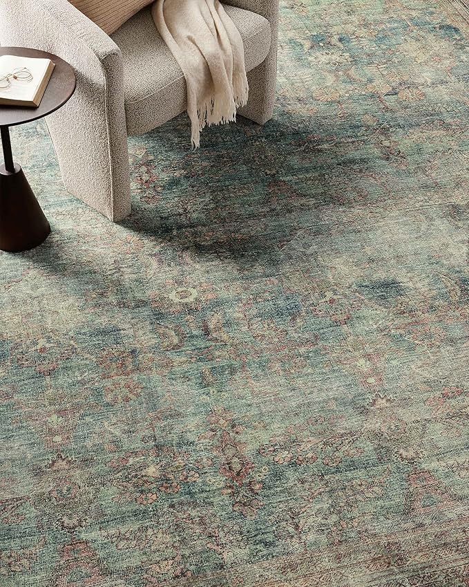 Loloi Magnolia Home by Joanna Gaines Banks Collection BAN-01 Ocean/Spice 2'-6" x 7'-6", .13" Pile Height, Machine Washable, Runner Rug