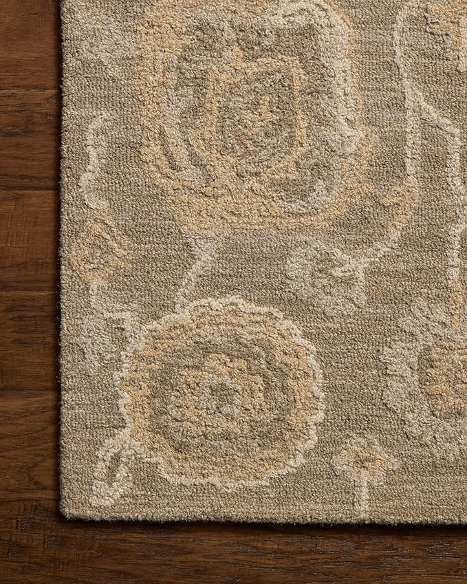 Loloi Chris Loves Julia Dorothea Collection DRT-01 Oak/Natural 2'-3" x 3'-9" Accent Rug Wool Neutral Floral Living Room Bedroom Carpet