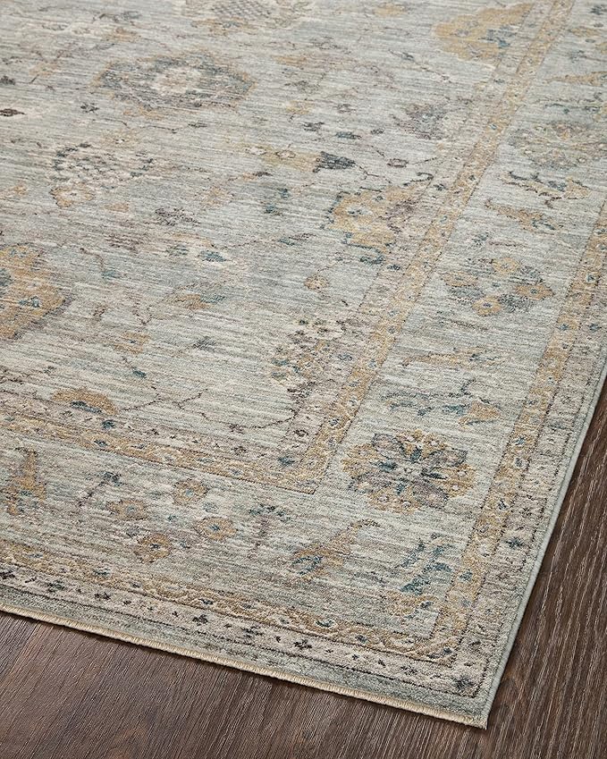 Loloi Magnolia Home by Joanna Gaines Millie Collection MIE-02 Sky/Gold 2'-7" x 12'-0", .25" Pile Height, Runner Rug