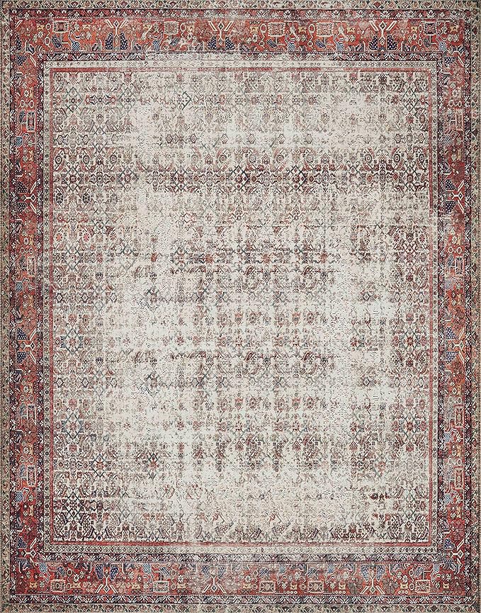 Loloi Layla Collection LAY-12 Ivory/Brick 5'-0" x 7'-6" .13" Thick Area Rug, Soft, Durable, Vintage Inspired, Distressed, Low Pile, Non-Shedding, Easy Clean, Printed, Living Room Rug