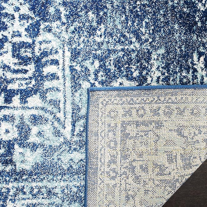 SAFAVIEH Evoke Collection Area Rug - 3' Square, Navy & Ivory, Distressed Design, Non-Shedding & Easy to Clean, Ideal for Foyer, Bedroom, Accent Space (EVK256A)