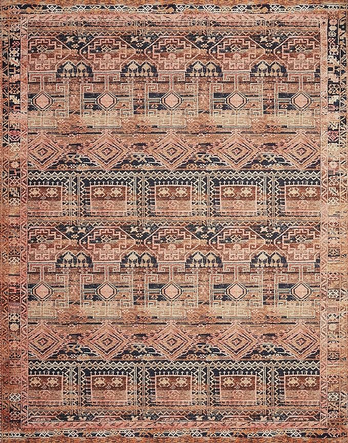 Loloi Layla Collection LAY-14 Mocha/Blush 3'-6" x 5'-6" .13" Thick Accent Rug, Soft, Durable, Vintage Inspired, Distressed, Low Pile, Non-Shedding, Easy Clean, Printed, Living Room Rug