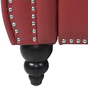 Living Room Chair, Modern Leather Chesterfield Sofa Chair, Mid Century Single Sofa Couch Chair with Tufted Back and Rolled Arms, Accent Sofa Chair for Living Room Apartment, Claret