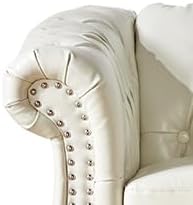 Living Room Chair, Modern Leather Chesterfield Sofa Chair, Mid Century Single Sofa Couch Chair with Tufted Back and Rolled Arms, Accent Sofa Chair for Living Room Apartment, White