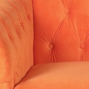 Living Room Chair, Modern Velvet Chesterfield Sofa Chair, Mid Century Single Sofa Couch Chair with Tufted Back and Rolled Arms, Accent Sofa Chair for Living Room Apartment, Orange