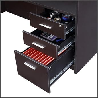 nbf signature series at Work Bowfront Reversible L Shaped Desk with Hutch - Ergonomic Computer Desk with Storage Drawers - Ideal for Office - 88.58" D x 70.87" W x 28.94" H, Espresso Laminate