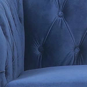 Chesterfield Loveseat Sofa, Modern Velvet Small Sofa Couch 2 Seater with Rolled Arms and Nailhead, Mid Century Modern Loveseat Couch for Small Spaces Living Room Bedroom Apartment, Blue