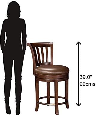 Howard Miller Ithaca Pub Chair – Traditional Swivel Bar Stool Distressed Wood & Leather Upholstery Antique Brass Footrest Non Return Swivel Comfortable Counter Height for Kitchen & Home Bar Stool