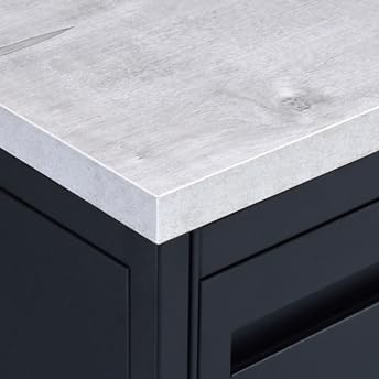 NBF Carbon L Shaped Executive Office Desk with Hutch - Durable Laminate Computer Desk with 3 Drawers - Modern Desk with Storage and Cabinet - Work Desk with Right Return (72" W x 96" D, Gray, Maple)