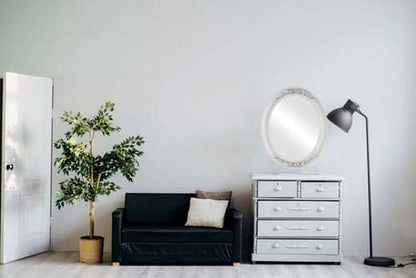 OVALCREST Oval Beveled Wall Mirror for Home Decor - Florence Style - Linen White - 34" x 28"
