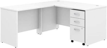 Bush Business Furniture 60W x 30D L Shaped Desk with Mobile File Cabinet, Corner Table and Drawers for Home or Professional Office, Studio C Collection, White