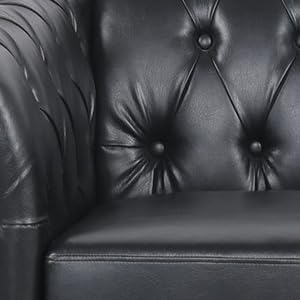 Living Room Chair, Modern Leather Chesterfield Sofa Chair, Mid Century Single Sofa Couch Chair with Tufted Back and Rolled Arms, Accent Sofa Chair for Living Room Apartment, Black