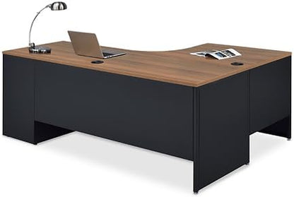 NBF Carbon L Shaped Executive Office Desk - Durable Laminate Computer Desk with 3 Drawers Pedestal - Modern Desk with Storage and File Cabinet - 72" W x 48" D Office Work Desk (Oak)