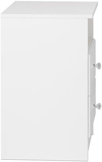 Prepac Astrid Simplistic Nightstand with 2 Drawers and Open Shelf, Functional Bedside Table with Acrylic Knobs 15.5" D x 16" W x 24.5" H, White, WDNH-0402-1-V