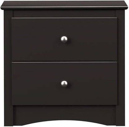 Prepac Sonoma Traditional Nightstand Side Table with 2 Drawers, Functional 2-Drawer Bedside Table 16" D x 23.25" W x 21.75" H, Black, BDC-2422