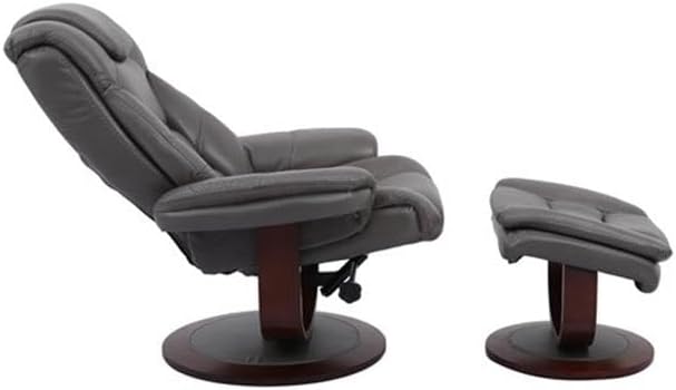 Pemberly Row Leather Swivel Recliner with Ottoman in Gray, Manual Recliner Chair for Living Room Comfort