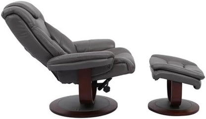 Pemberly Row Leather Swivel Recliner with Ottoman in Gray, Manual Recliner Chair for Living Room Comfort