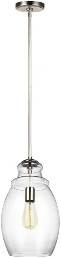 Feiss P1484SN Marino Glass Pendant Lighting, 1-Light, 60 Watts, Satin Nickel (9" W x 16" H)