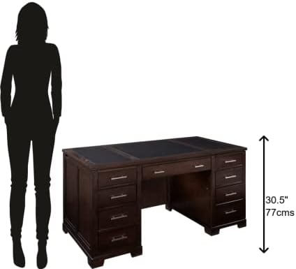 Hekman Furniture Mocha Junior Executive Desk - Brown Wooden Finish Three Leather Inlays Multiple Storage Drawers Pull-Out Writing Surface & Wire Management Best for Home & Office Décor