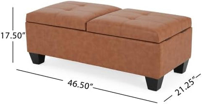 Christopher Knight Home Lanister Faux Leather Upholstered Storage Ottoman Bench, Wooden Rectangular Ottoman with Storage, Living Room Ottoman Coffee Table, Sofa Footstool, Tan Brown