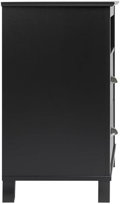 Prepac Yaletown Traditional 2-Drawer Tall Nightstand Side Table, Bedside Table with 2 Drawers and Open Shelf 16" D x 23" W x 28" H, Black, BDNH-1202-1