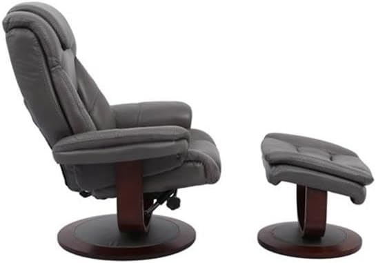 Pemberly Row Leather Swivel Recliner with Ottoman in Gray, Manual Recliner Chair for Living Room Comfort