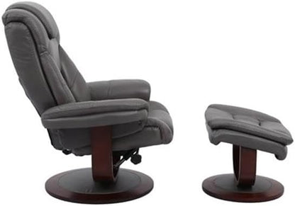 Pemberly Row Leather Swivel Recliner with Ottoman in Gray, Manual Recliner Chair for Living Room Comfort