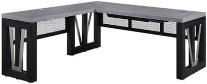 NBF District Reversible L-Shaped Executive Office Desk with Height Adjustable - Durable Laminate Computer Desk with Modesty Panel - Modern Desk with 3 Grommet Holes - Office Work Desk (Black, Gray)
