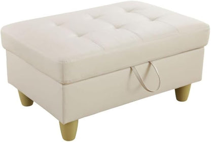Ottoman Storage Ottoman Bench Faux Leather Footrest Footstool with Hinged Lid for Living Room, Bedroom, Entryway, White, 35"X23"X17"