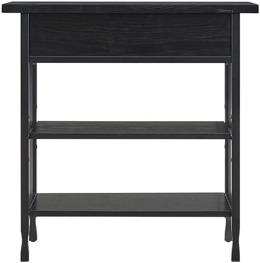 Leick Home Ironcraft Bookshelf, Solid Wood, 1 Drawer, 2 Shelves, Blackened Hardware, Slatted Sides, Easy Assembly, Black Wash, 12 in W x 30 in L x 30 in H, Item 11261-BK