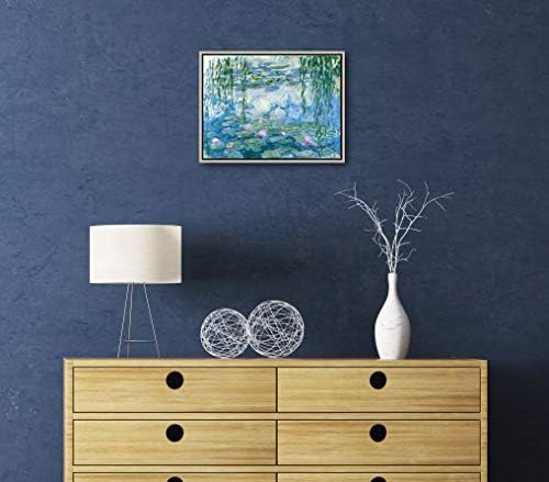 Wieco Art Framed Wall Art Canvas Print of Water Lilies by Claude Monet Paintings Reproduction Modern Canvas Wall Art for Home and office Decoration Abstract Artwork Silver Frame