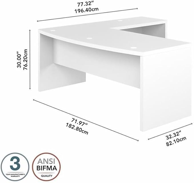 Bush Furniture L Shape Desk with Wire Management | Echo Collection Corner Bow Front Table for Home Office with Quick-to-Assemble Hardware | 72Wx77Lx30H