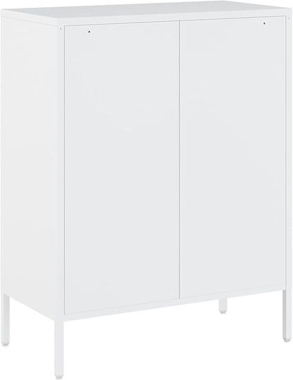 Manhattan Comfort Naomi Modern Metal Accent Cabinet, Minimalist Storage Cabinet with Doors & Adjustable Shelves, Vented Doors, Sturdy Steel Build, Versatile & Multi-Purpose Home Furniture, White