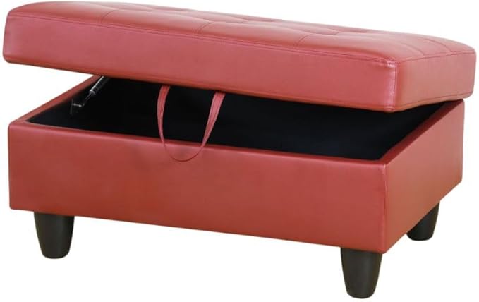 Ottoman Storage Ottoman Bench Faux Leather Footrest Footstool with Hinged Lid for Living Room, Bedroom, Entryway, Red, 35"X23"X17"