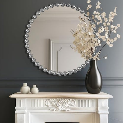 Madison Park Round Mirror, Metal Frame Circle Mirror 36 inch, Wall Art Decor Mounted Hanging for Entryway, Bathroom, hallway, Living Room, Vanity, Marlowe, Silver