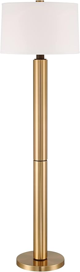 Possini Euro Design Boulevard Modern Glam Luxury 64 1/2" Tall Standing Floor Lamp Column Warm Gold Metal Living Room Bedroom House Reading Office Home Decor Entryway Dining Indoor White Drum Shade
