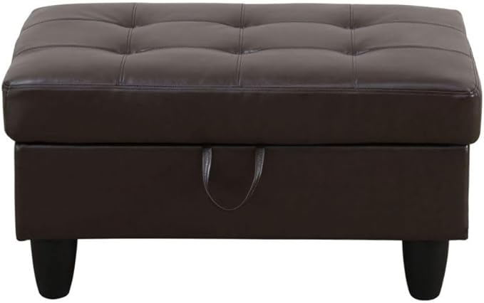 Ottoman Storage Ottoman Bench Faux Leather Footrest Footstool with Hinged Lid for Living Room, Bedroom, Entryway, Brown, 35"X23"X17"