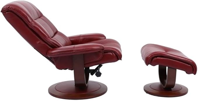 Pemberly Row Stressless Recliner with Ottoman in Red Leather, Manual Swivel Recliner Chair for Living Room Comfort