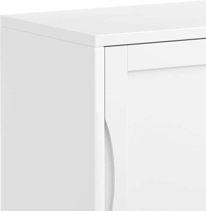 SIMPLIHOME Harper Storage Cabinet - 30 inch Wide Solid Hardwood 2-Shelf Low Console Cabinet in White, Mid-Century Modern Cupboard for Living Room with Sliding Doors and Adjustable Shelves