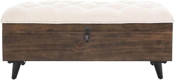 Safavieh Home Collection Liam Light Beige and Dark Oak Tufted Cocktail Ottoman