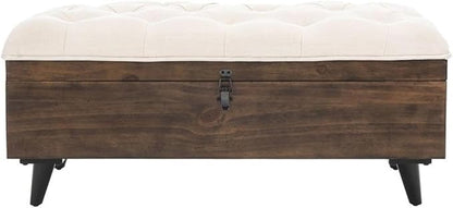 Safavieh Home Collection Liam Light Beige and Dark Oak Tufted Cocktail Ottoman