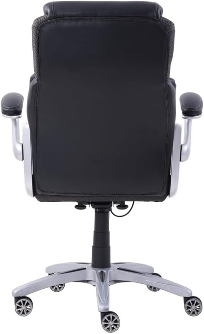 nbf signature series Avanti Ergonomic Executive Office Chair with Flip up Arms and Lumbar Support - Ideal for Home, Study - Modern Chairs with Iridescent Silver Finish, 30.5" D x 26.5" W, Black, Gray