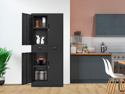 BESFUR Metal Cabinet, Garage Storage Cabinet with Drawers and Adjustable Shelves for Garage, Office, Classroom- Black