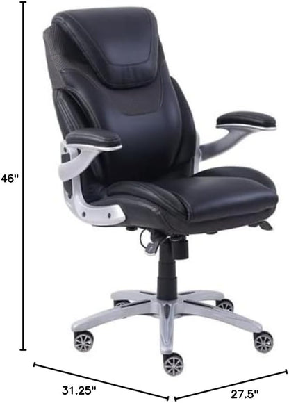 nbf signature series Avanti Ergonomic Executive Office Chair with Flip up Arms and Lumbar Support - Ideal for Home, Study - Modern Chairs with Iridescent Silver Finish, 30.5" D x 26.5" W, Black, Gray