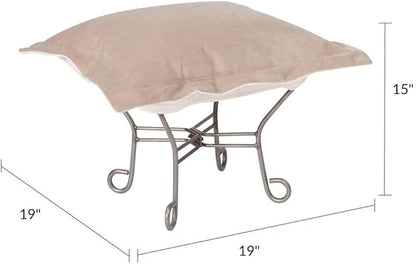 Howard Elliott Scroll Puff Ottoman Chair With Cover, Multipurpose Alternate Seating Footstool Footrest Chair with Titanium Frame, Patio Furniture for Camping, Home, Indoor & Outdoor, Bella Sand