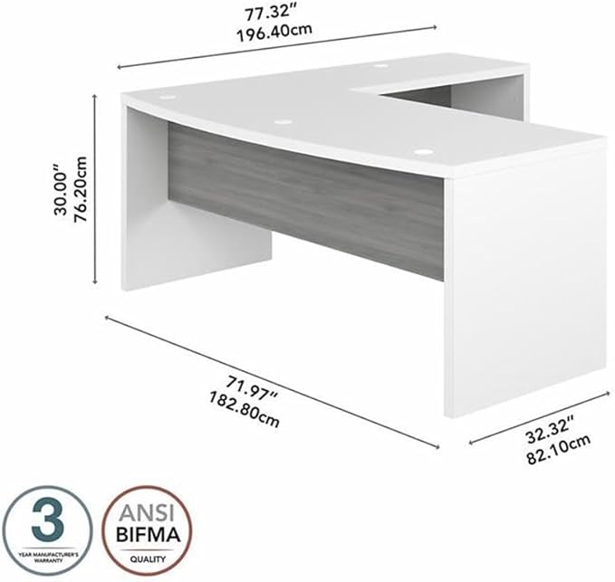 Bush Furniture L Shape Desk with Wire Management | Echo Collection Corner Bow Front Table for Home Office with Quick-to-Assemble Hardware | 72Wx77Lx30H