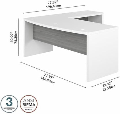 Bush Furniture L Shape Desk with Wire Management | Echo Collection Corner Bow Front Table for Home Office with Quick-to-Assemble Hardware | 72Wx77Lx30H