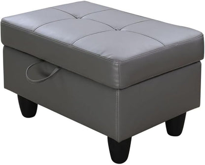 Ottoman Storage Ottoman Bench Faux Leather Footrest Footstool with Hinged Lid for Living Room, Bedroom, Entryway, Dark Grey, 28.5"X19"X17.5"