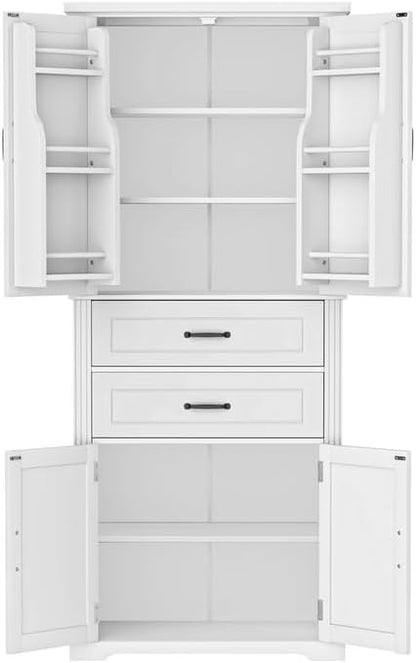 Polibi Elegant Storage Cabinet with Adjustable Shelves - 2 Drawers, 5 Interior Shelves & 6 Small Shelves, for Living Room/Bathroom, White